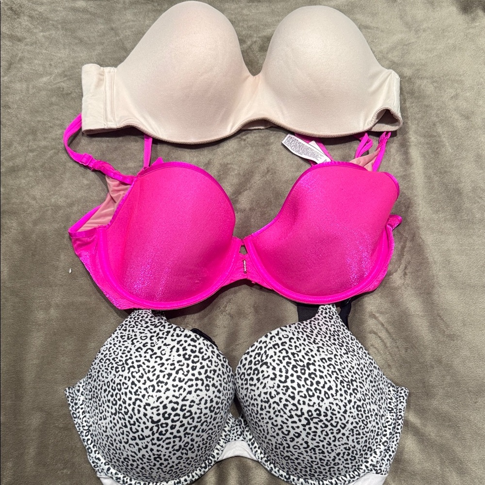 Victoria's Secret Bra Trio - Cream, Pink, Animal print